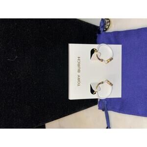 Tory Burch Gold and White Hoop Earrings